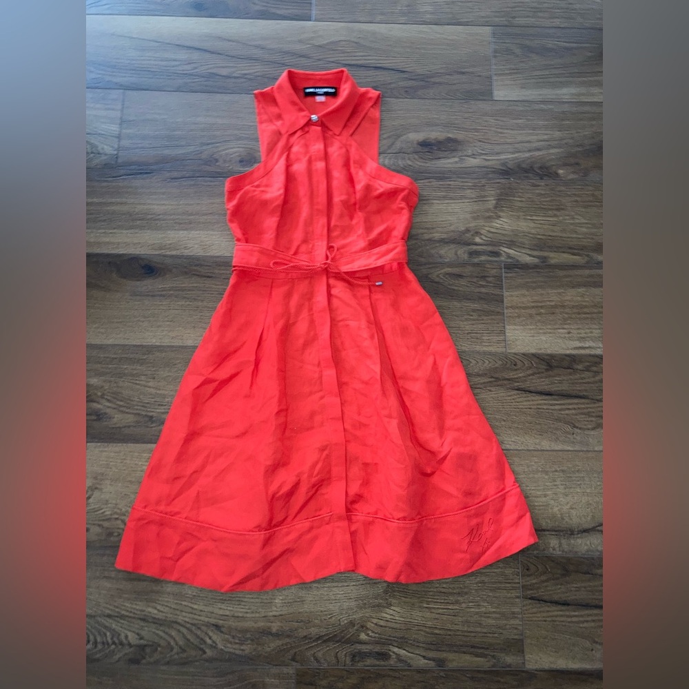 Karl Lagerfeld women’s Bright Red Sleeveless Collared Fit-and-Flare Dress size 6